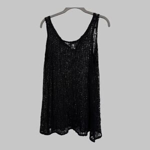 J Valde Black Mesh Open Knit Size M Beachy Resort Vacation Boho Cover Up Top